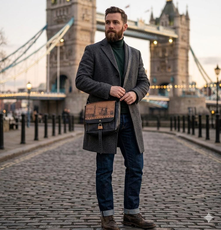 Tower Bridge Leather Saddle Bag: Upcycled London Souvenir