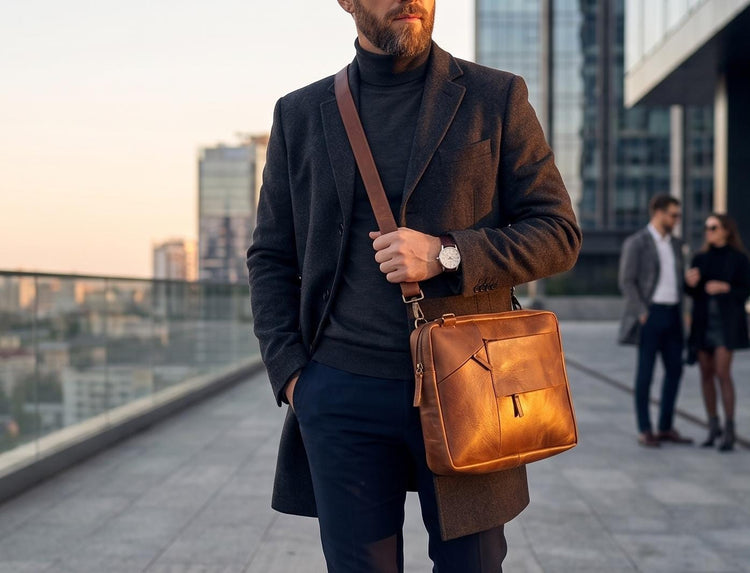 Full Grain Leather Laptop Messenger Bag: 15" Vintage Briefcase