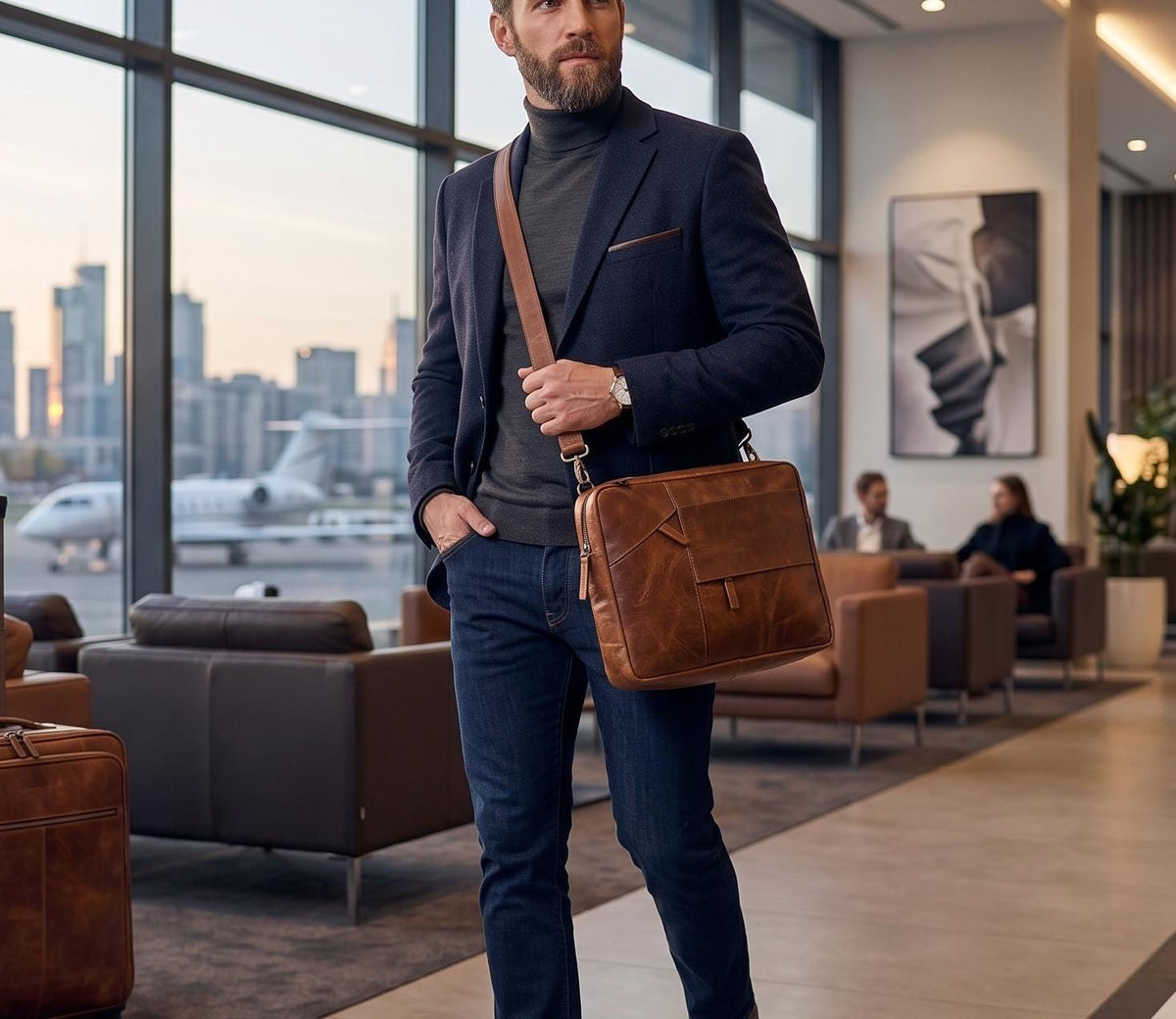 Full Grain Leather Laptop Messenger Bag: 15" Vintage Briefcase