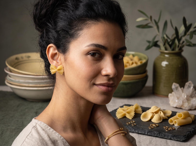 Farfalle Pasta Earrings | Handmade Food Jewellery Studs | Cute Bow Tie Pasta Earrings | Quirky Italian Gift for Food Lovers & Chefs