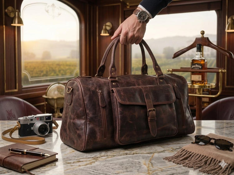 Leather Weekender Bag for Men / Vintage Duffle Travel Holdall Carry On Overnight Gym Bag