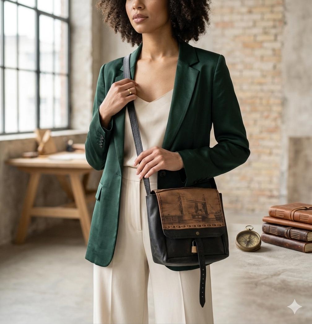 Tower Bridge Leather Saddle Bag: Upcycled London Souvenir