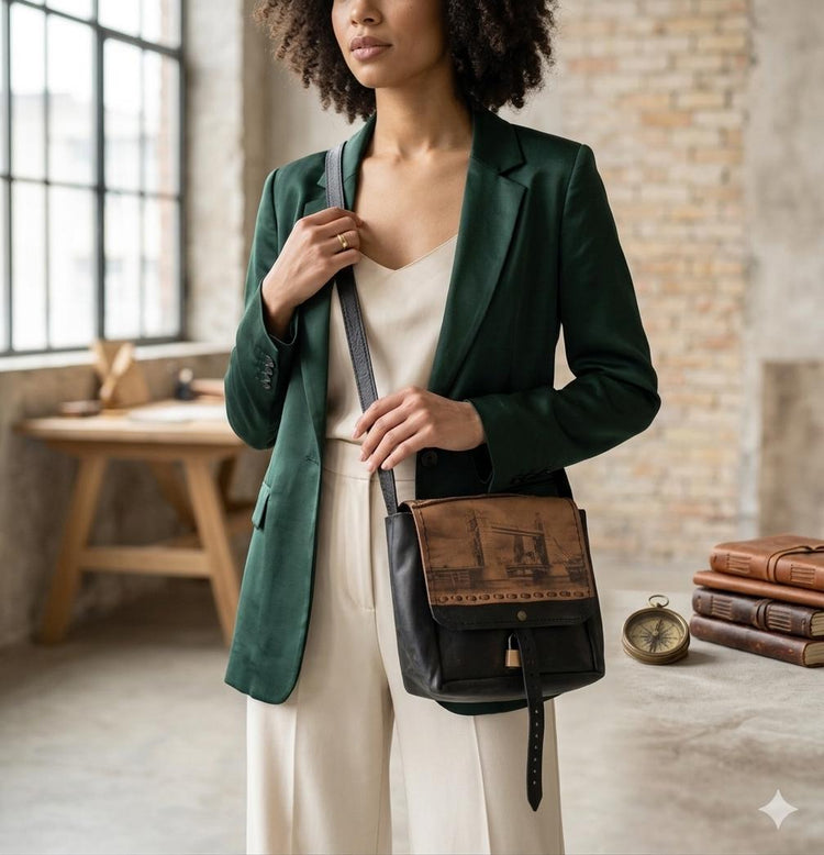 Tower Bridge Leather Saddle Bag: Upcycled London Souvenir
