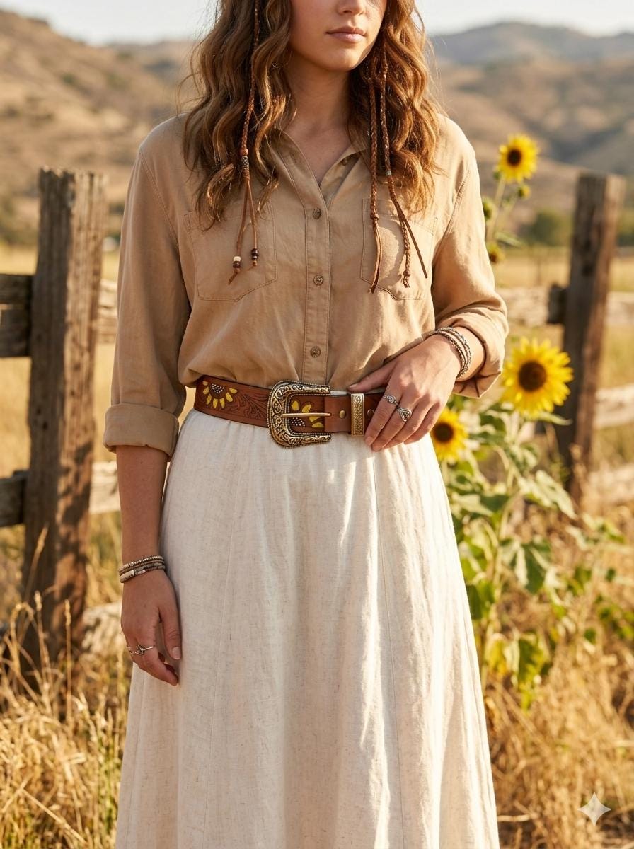 Sunflower Leather Gift Set for Women | Hippie Wallet & Western Belt Set | Boho Cowgirl Accessories | Floral Tooled Leather Belt