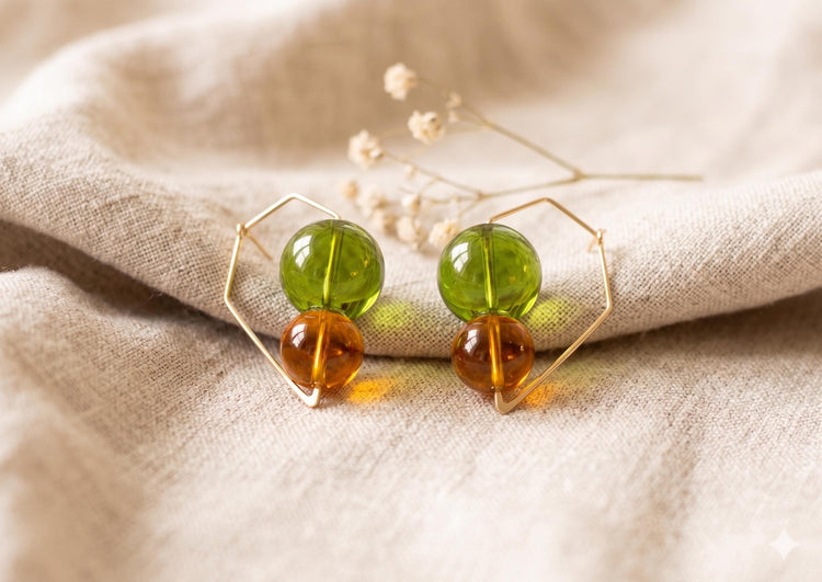 Glass Bubble Earrings, Minimalist Gold Dangle Earrings, Blown Glass Earrings, Modern Statement Jewelry, Quirky Gift for Her