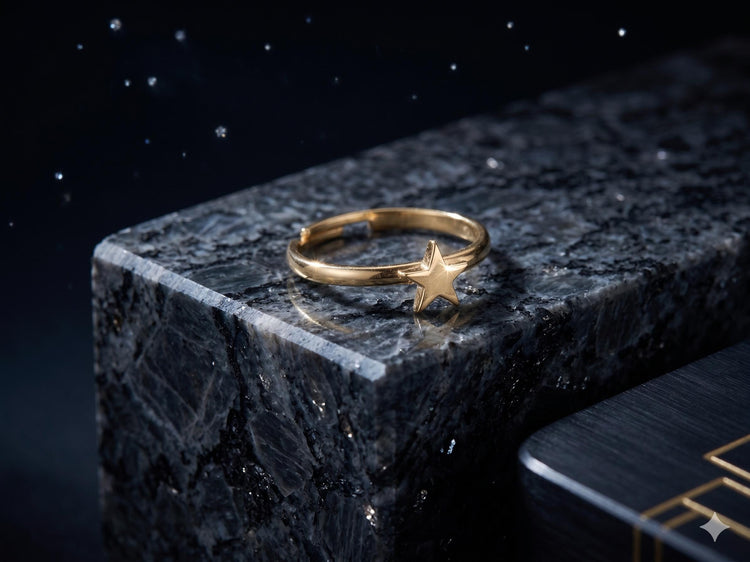 Dainty Gold Star Ring, Adjustable Minimalist Stacking Ring, Celestial Jewelry, Tiny Star Band Ring, Boho Gift for Her
