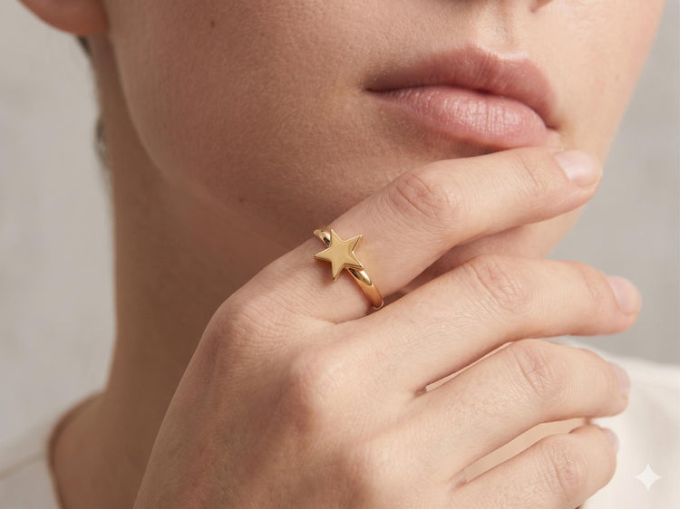 Dainty Gold Star Ring, Adjustable Minimalist Stacking Ring, Celestial Jewelry, Tiny Star Band Ring, Boho Gift for Her