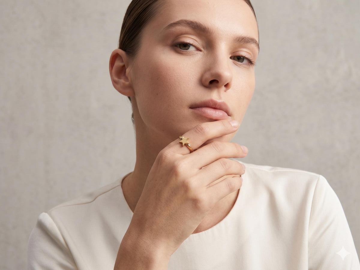 Dainty Gold Star Ring, Adjustable Minimalist Stacking Ring, Celestial Jewelry, Tiny Star Band Ring, Boho Gift for Her