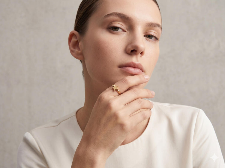 Dainty Gold Star Ring, Adjustable Minimalist Stacking Ring, Celestial Jewelry, Tiny Star Band Ring, Boho Gift for Her