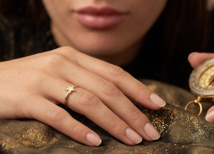 Dainty Gold Star Ring, Adjustable Minimalist Stacking Ring, Celestial Jewelry, Tiny Star Band Ring, Boho Gift for Her