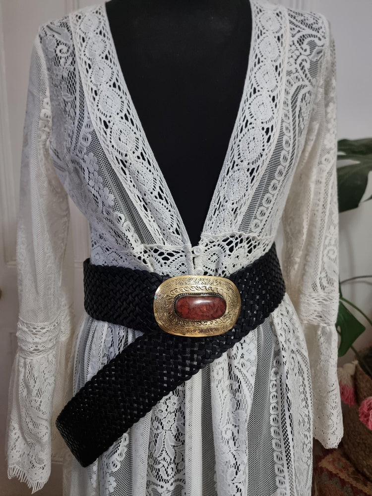 Vintage gypsy leather belt for women – handmade boho waist corset belt with western buckle