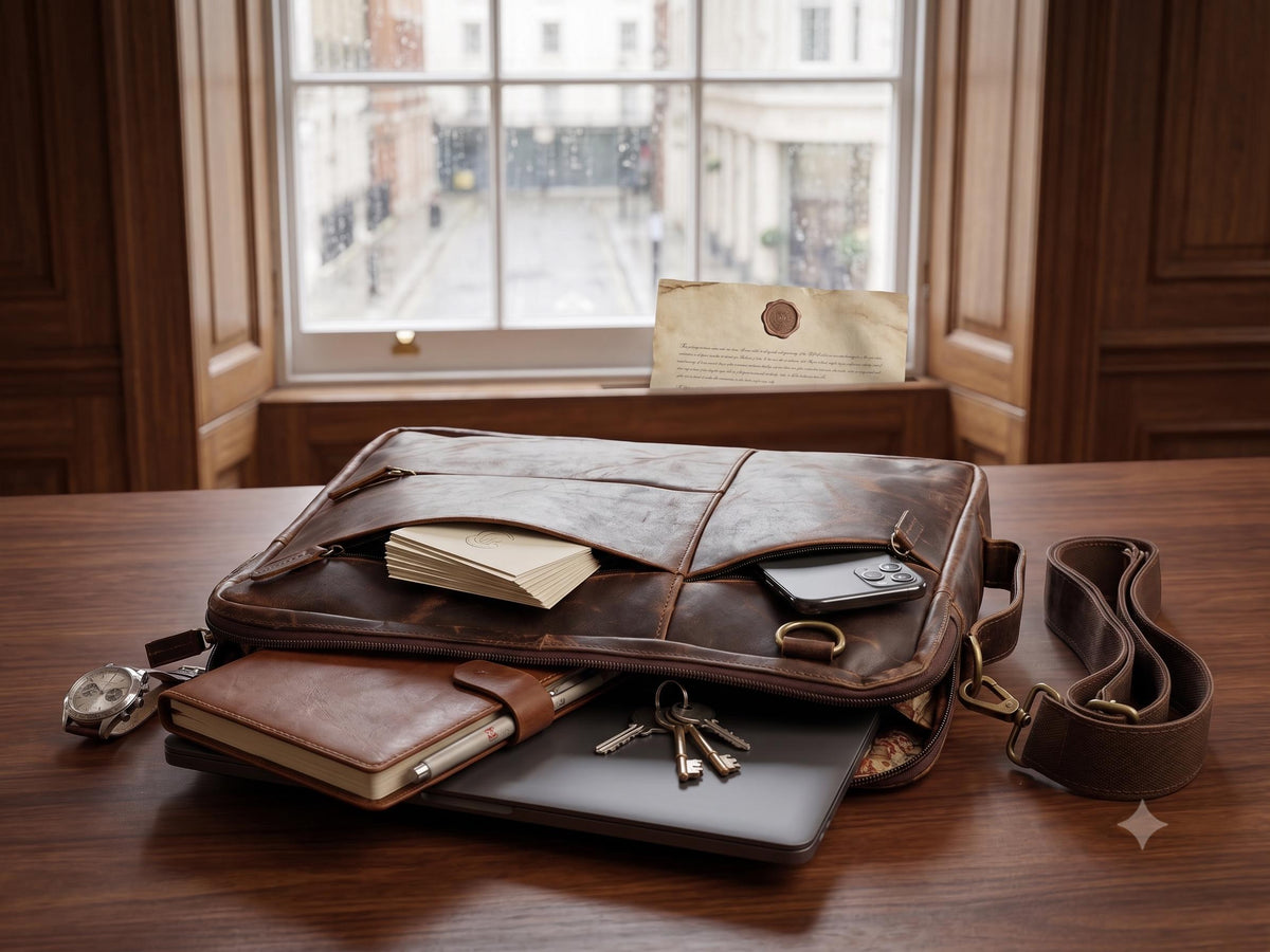 Full Grain Leather Laptop Messenger Bag: 15" Vintage Briefcase