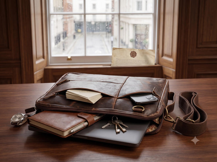 Full Grain Leather Laptop Messenger Bag: 15" Vintage Briefcase