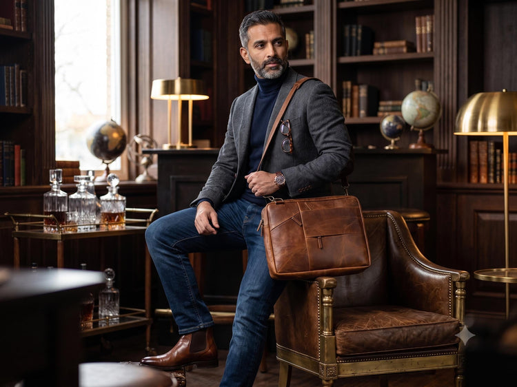 Full Grain Leather Laptop Messenger Bag: 15" Vintage Briefcase