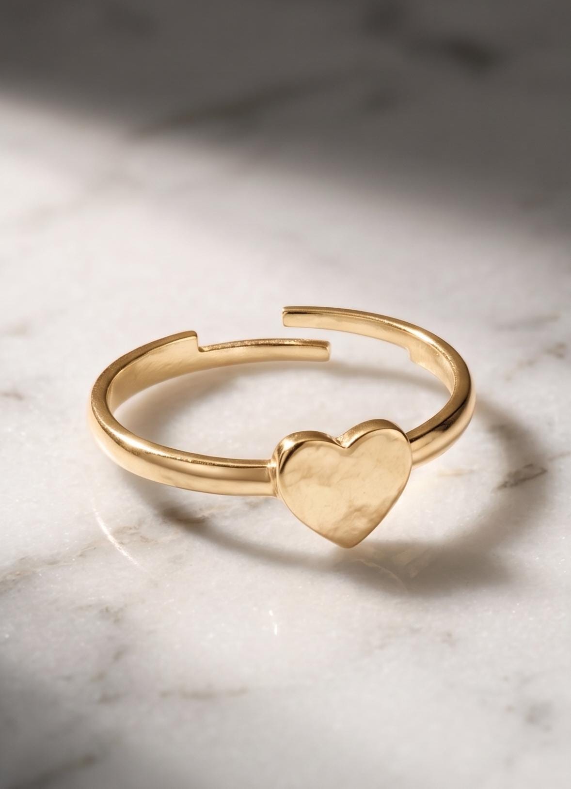 Dainty Gold Heart Ring, Adjustable Minimalist Stacking Ring, Celestial Jewelry, Tiny Heart Band Ring, Boho Gift for Her