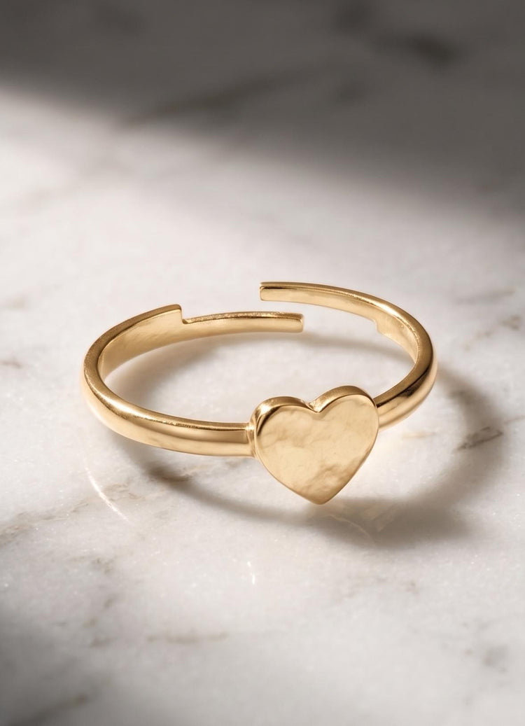 Dainty Gold Heart Ring, Adjustable Minimalist Stacking Ring, Celestial Jewelry, Tiny Heart Band Ring, Boho Gift for Her