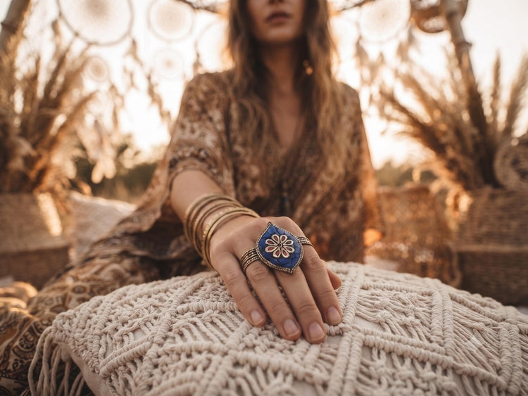 Tibetan Mosaic Ring, Coral Lapis Lazuli Statement Ring, Oval Brass Boho Ring, Nepali Inspired Adjustable Ring, Handmade Gift for Her