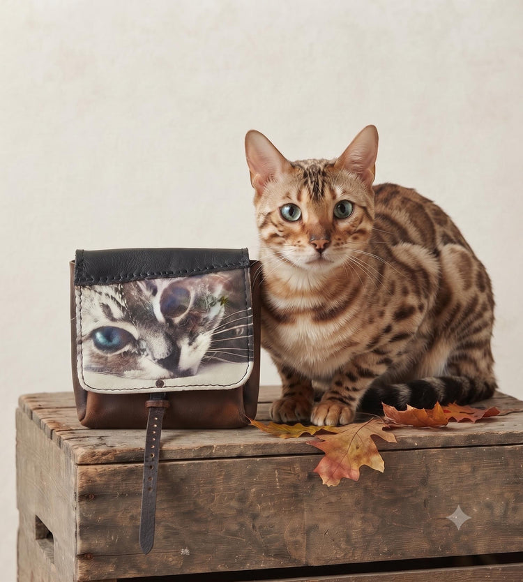 Cat Leather Crossbody Bag, Handmade Patchwork Leather Purse, Cat Lover Gift, Unique Upcycled Leather Shoulder Tote