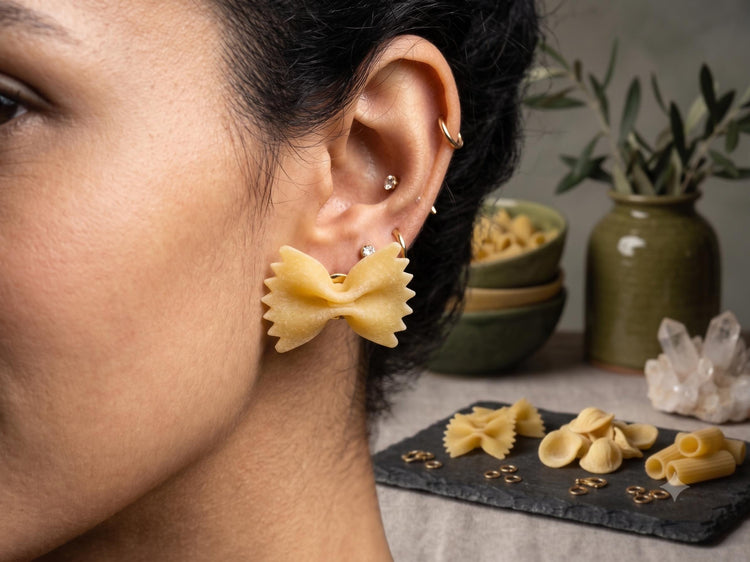 Farfalle Pasta Earrings | Handmade Food Jewellery Studs | Cute Bow Tie Pasta Earrings | Quirky Italian Gift for Food Lovers & Chefs
