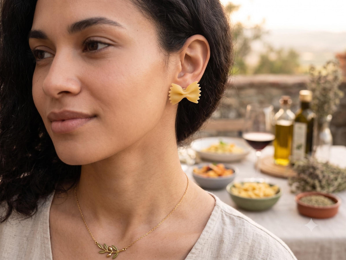 Farfalle Pasta Earrings | Handmade Food Jewellery Studs | Cute Bow Tie Pasta Earrings | Quirky Italian Gift for Food Lovers & Chefs