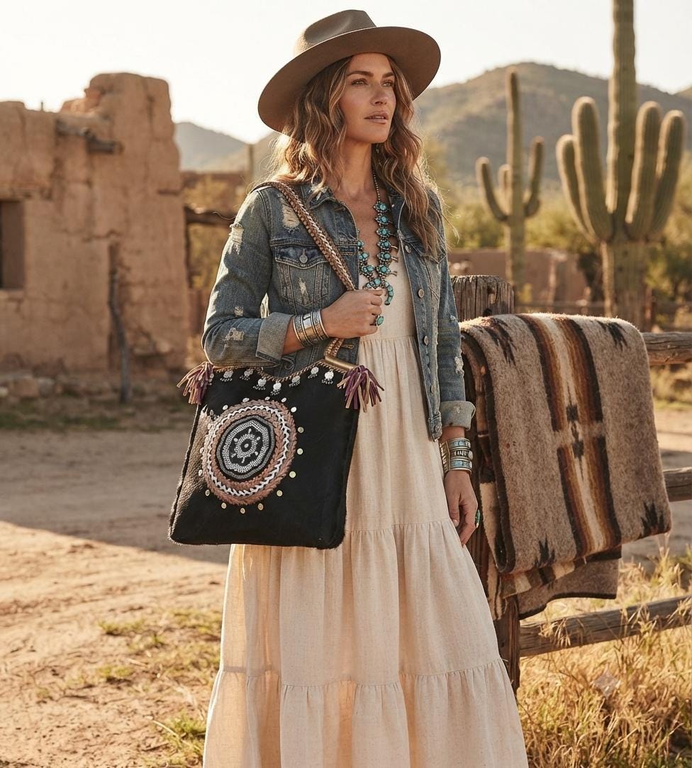 Cowhide Leather Tote Bag, Boho Leather Shoulder Bag, Handmade Western Handbag, Festival Tote, Gypsy Coin Leather Purse, Large Cowgirl Bag