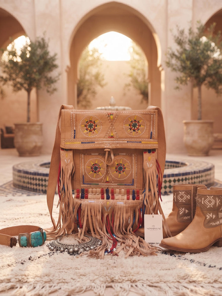 Vintage Fringe Leather Bag, Large Boho Hippie Purse, Navajo Style Embroidered Shoulder Bag, Tribal Festival Crossbody Bag