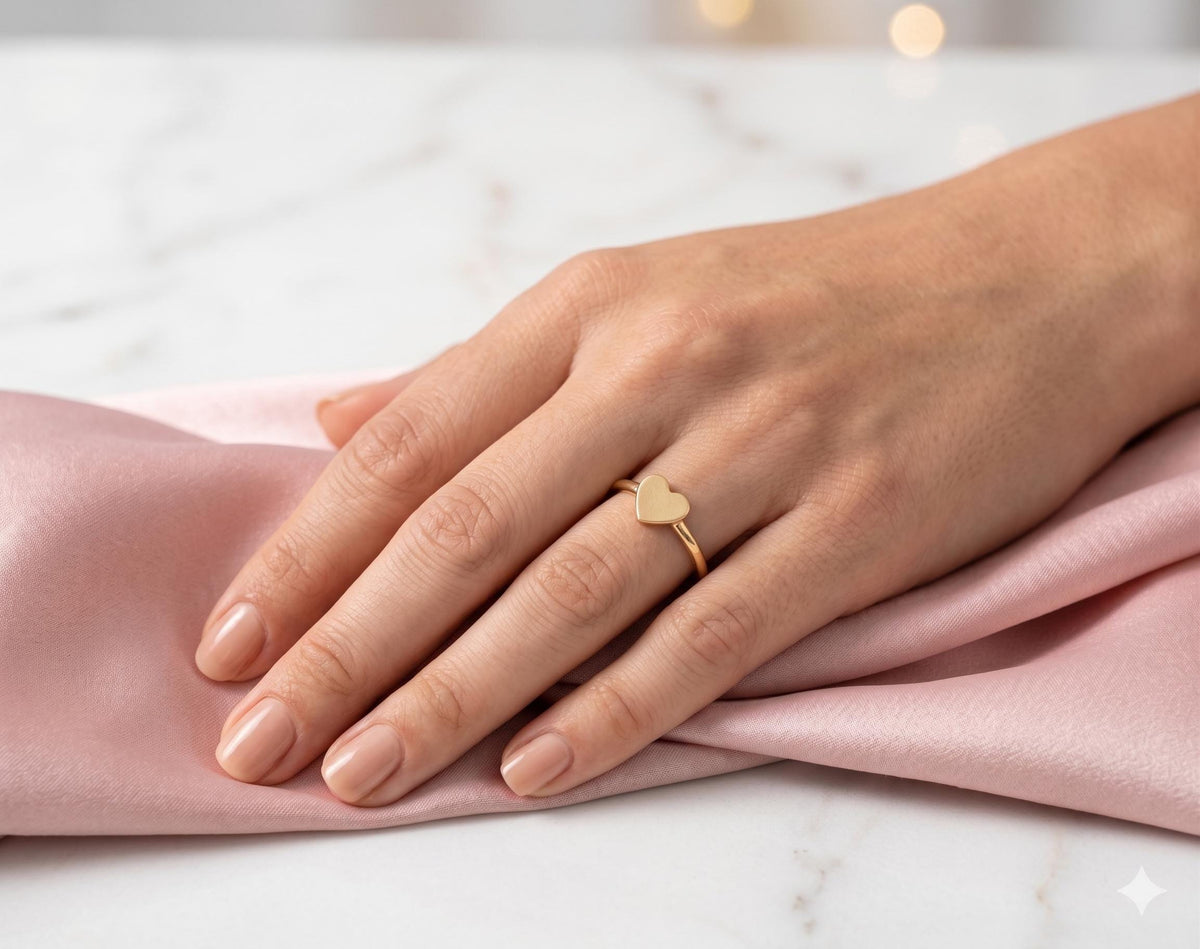 Dainty Gold Heart Ring, Adjustable Minimalist Stacking Ring, Celestial Jewelry, Tiny Heart Band Ring, Boho Gift for Her