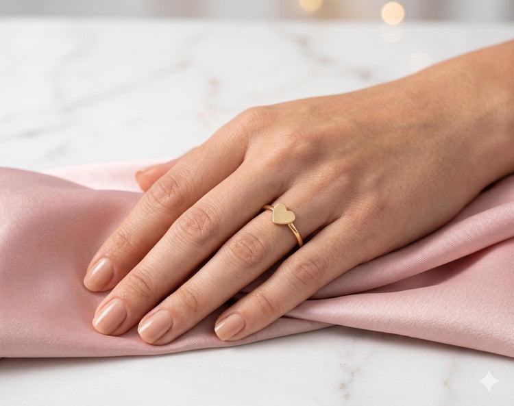 Dainty Gold Heart Ring, Adjustable Minimalist Stacking Ring, Celestial Jewelry, Tiny Heart Band Ring, Boho Gift for Her
