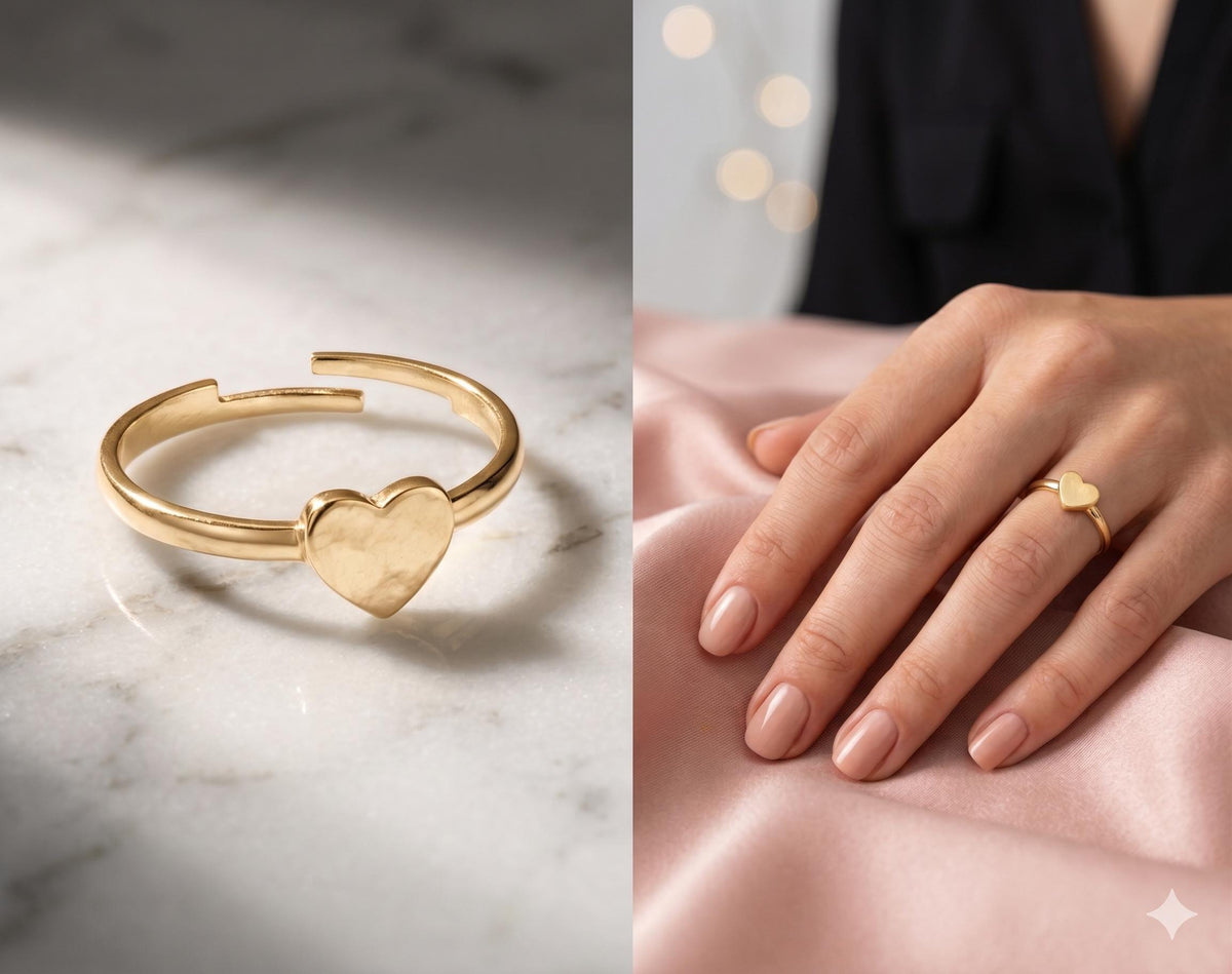 Dainty Gold Heart Ring, Adjustable Minimalist Stacking Ring, Celestial Jewelry, Tiny Heart Band Ring, Boho Gift for Her