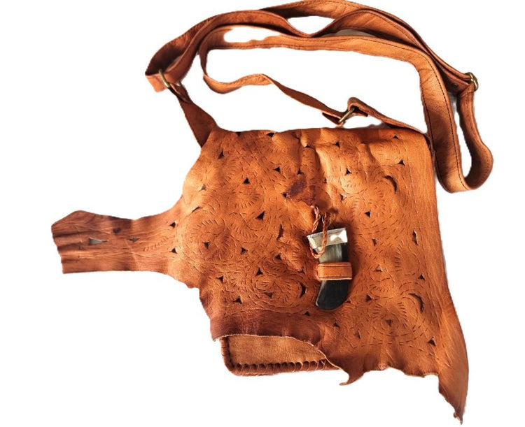 Moroccan Leather Crossbody Bag, Handmade Boho Leather Purse, Tribal Horn Buckle Satchel, Festival Shoulder Bag, Artisan Leather Handbag