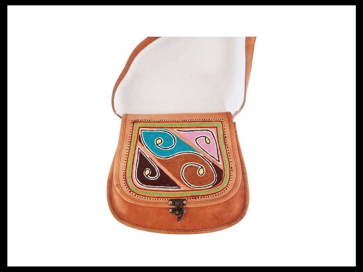 Boho Embroidered Leather Bag, Handmade Crossbody Saddle Bag, Festival Hippie Purse, Vintage Leather Shoulder Tote, Folk Embroidery Handbag