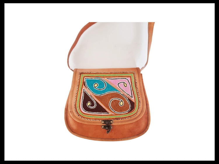 Boho Embroidered Leather Bag, Handmade Crossbody Saddle Bag, Festival Hippie Purse, Vintage Leather Shoulder Tote, Folk Embroidery Handbag