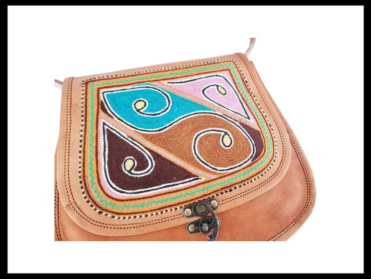 Boho Embroidered Leather Bag, Handmade Crossbody Saddle Bag, Festival Hippie Purse, Vintage Leather Shoulder Tote, Folk Embroidery Handbag