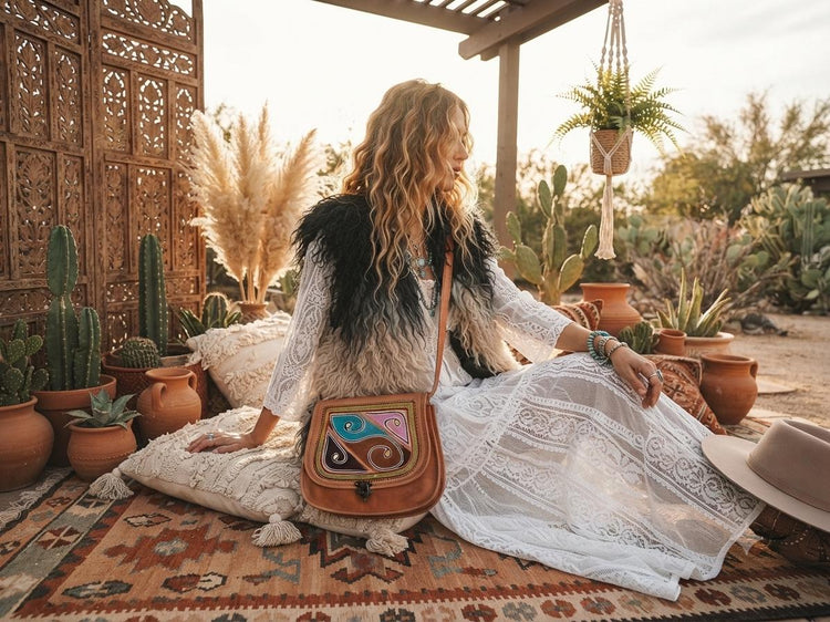Boho Embroidered Leather Bag, Handmade Crossbody Saddle Bag, Festival Hippie Purse, Vintage Leather Shoulder Tote, Folk Embroidery Handbag
