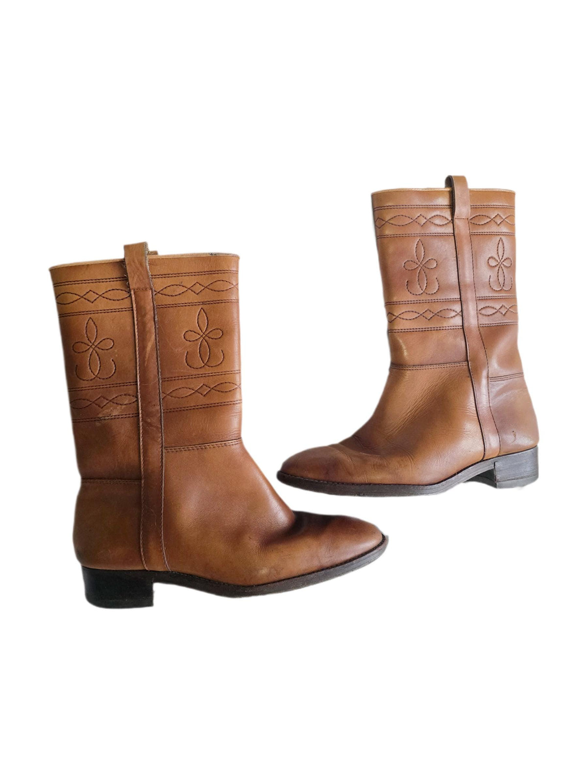 Italian Leather Biker Boots 42, Mid Calf Boots 8, Tooled Leather Motorcycle Boots | Boho Western Boots | Unisex Riding Boots
