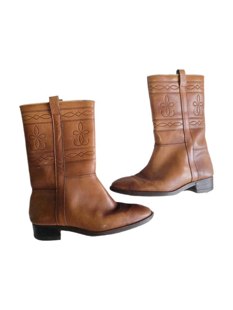 Italian Leather Biker Boots 42, Mid Calf Boots 8, Tooled Leather Motorcycle Boots | Boho Western Boots | Unisex Riding Boots