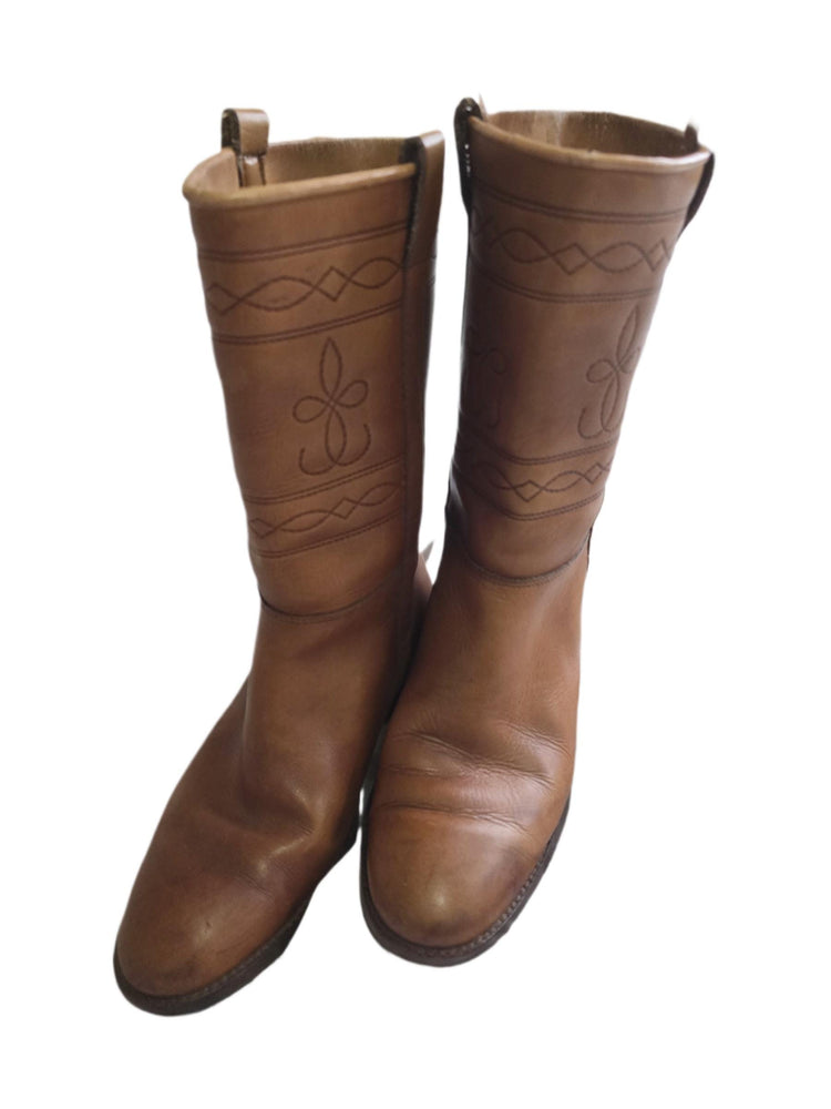 Italian Leather Biker Boots 42, Mid Calf Boots 8, Tooled Leather Motorcycle Boots | Boho Western Boots | Unisex Riding Boots
