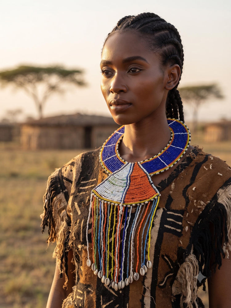 Authentic Maasai Beaded Necklace, African Tribal Statement Necklace, Cowrie Shell Tassel Necklace, Handmade Kenyan Wedding Jewelry