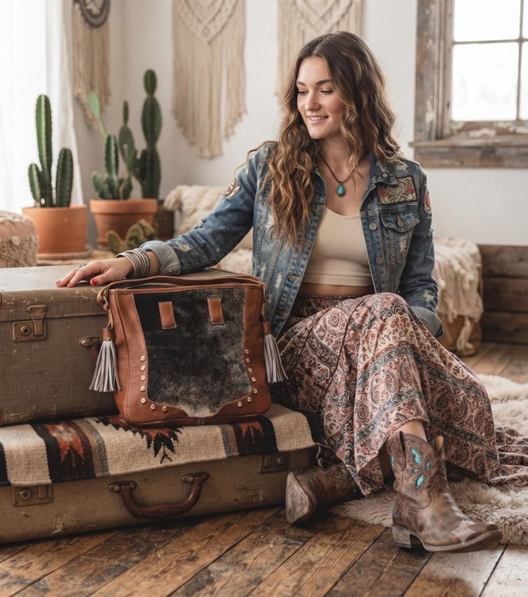 Cowhide Leather Crossbody Bag, Western Hair On Hide Purse, Boho Leather Satchel, Handmade Native Style Shoulder Tote