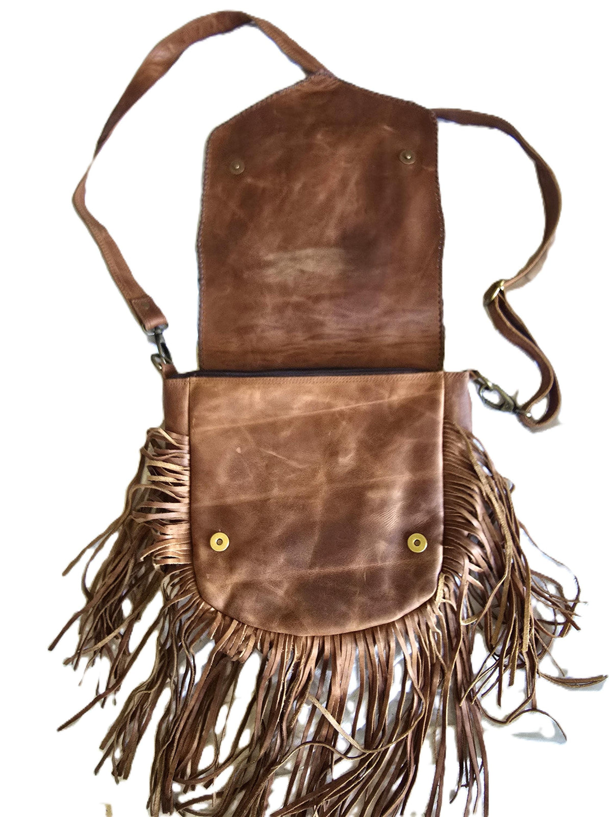 Large Boho Leather Fringe Bag, Brown Leather Crossbody Bag, Labradorite Gemstone Purse, Western Hippie Festival Shoulder Bag, Gift for Her