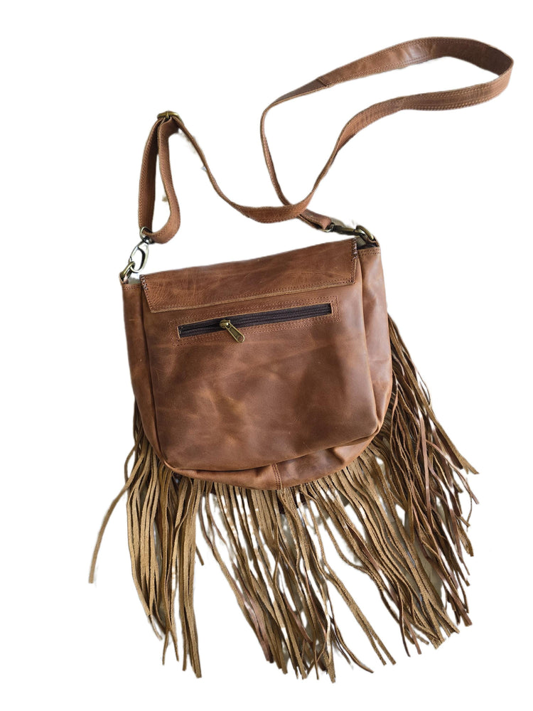 Large Boho Leather Fringe Bag, Brown Leather Crossbody Bag, Labradorite Gemstone Purse, Western Hippie Festival Shoulder Bag, Gift for Her