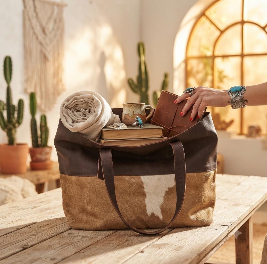 Boho Cowhide Leather Tote Bag, Large Western Shoulder Purse , Hair On Hide Shopper, Handmade Cowgirl Handbag, Festival Hobo Bag