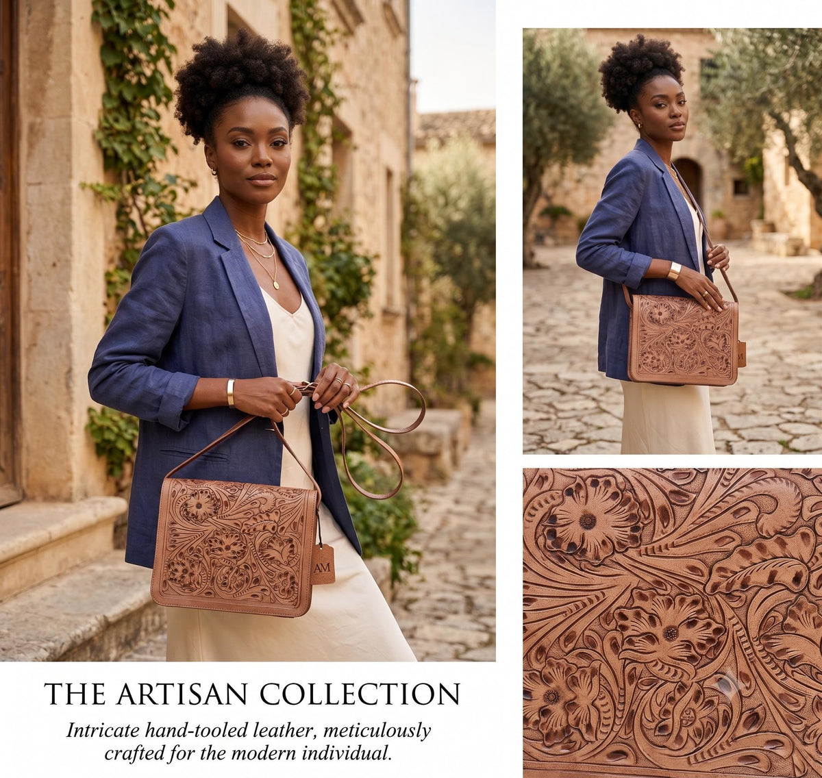 Tooled Leather Crossbody Bag with Floral Embossing – Handmade Western Boho Purse