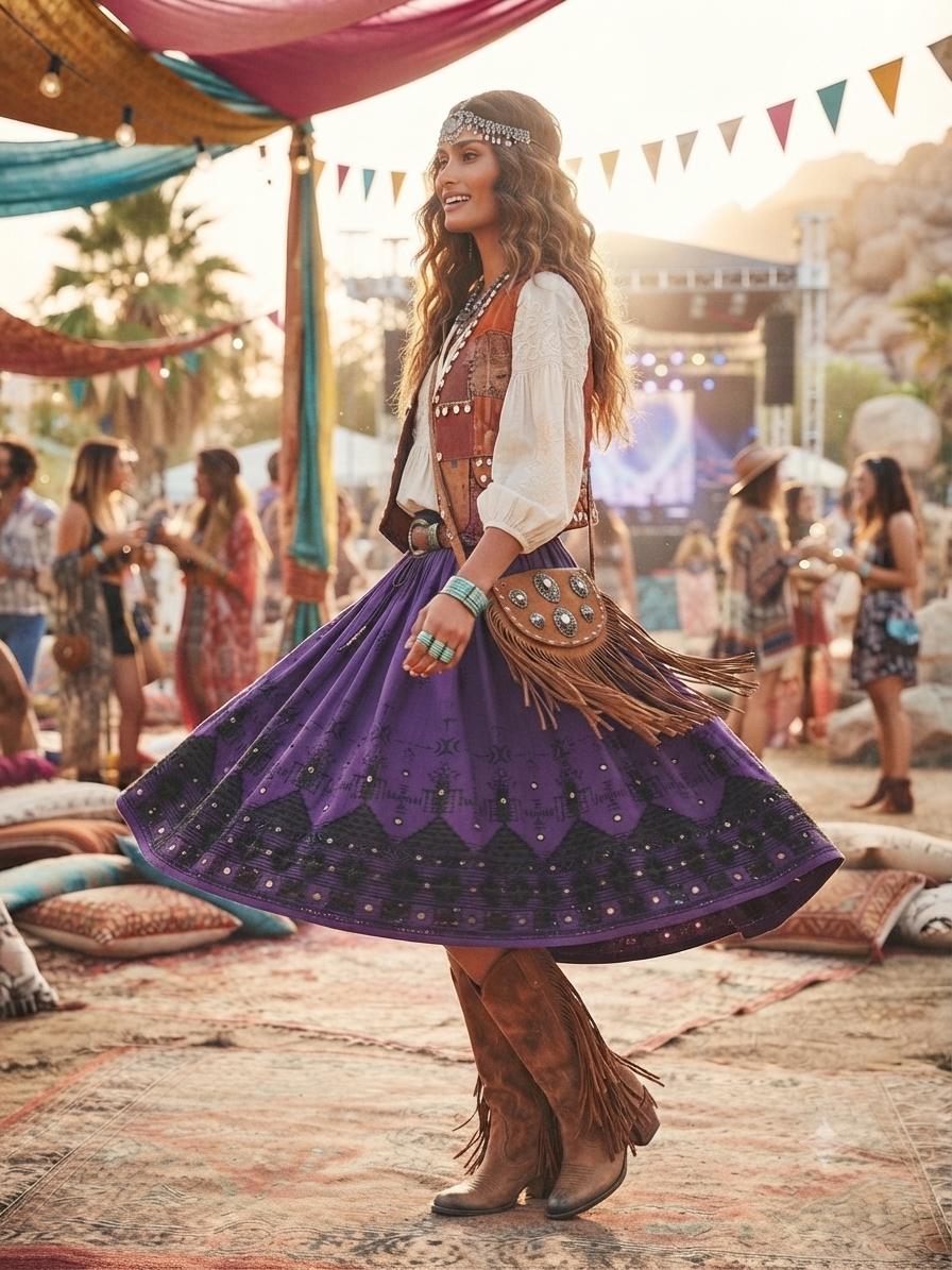 Banjara Midi Skirt Purple Gypsy Mirror Embroidery Tribal Boho Skirt Ethnic Hippie Festival Skirt Size L