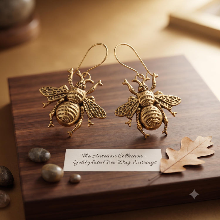 Vintage Bee Earrings Gold Brass Insect Earrings Boho Nature Jewelry Statement Dangle Earrings Bee Lover Gift