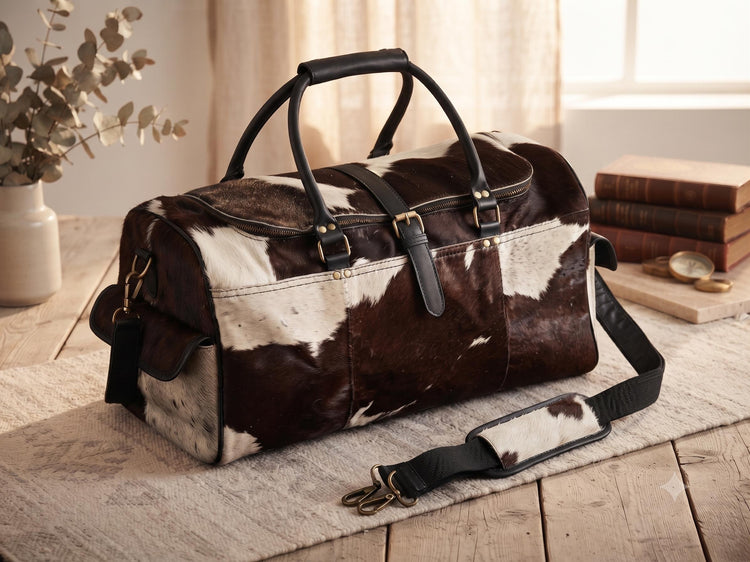 Cowhide Leather Duffle Bag Handmade Weekender Bag Western Travel Bag Overnight Bag Leather Gym Bag Unisex