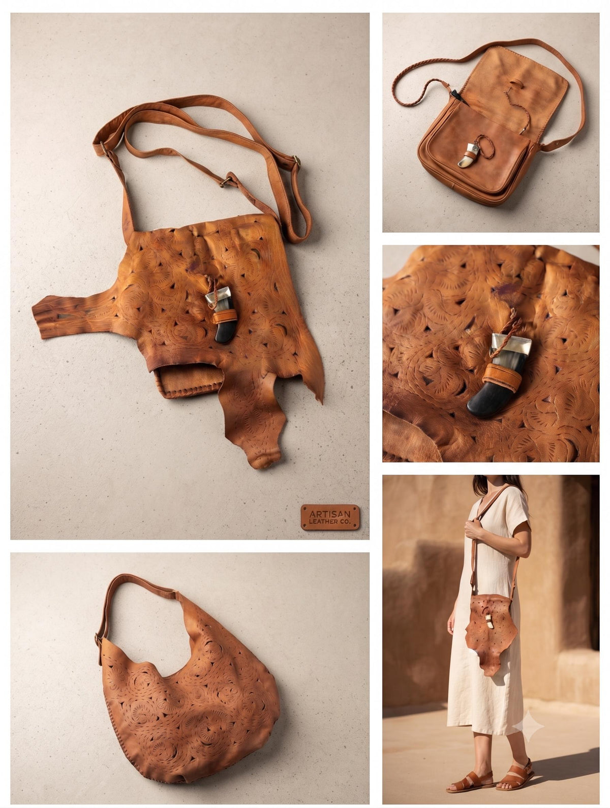 Moroccan Leather Crossbody Bag, Handmade Boho Leather Purse, Tribal Horn Buckle Satchel, Festival Shoulder Bag, Artisan Leather Handbag