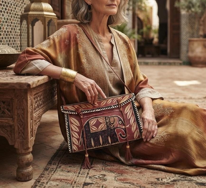Unique African Elephant Leather Bag | Tooled Tribal Purse | Ethnic Crossbody Tote | Boho Safari Handbag | Vintage Leather Satchel
