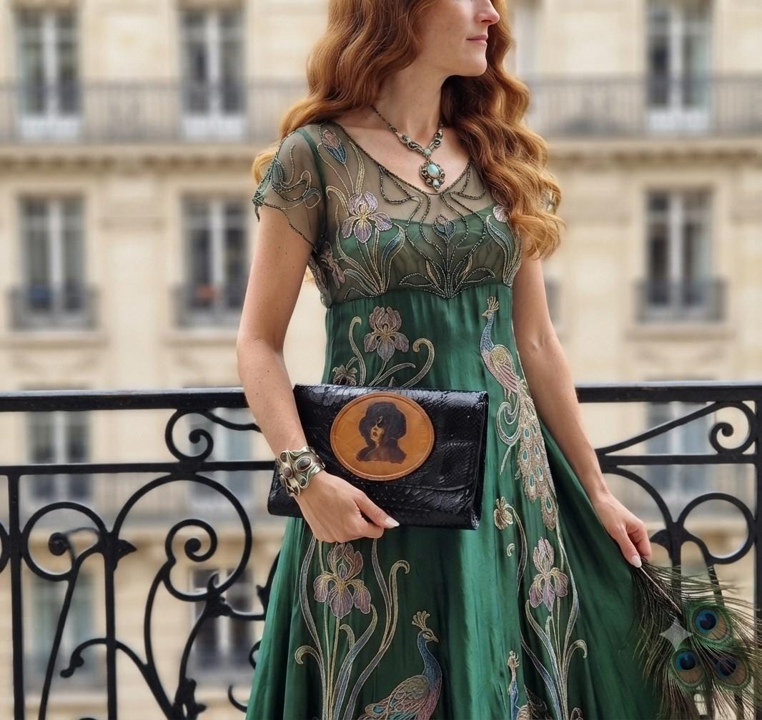 Art Nouveau Snake Leather Clutch Bag | Vintage Victorian Lady Hand Painted Purse | Gothic Boho Evening Bag | Unique Handmade Leather Bag