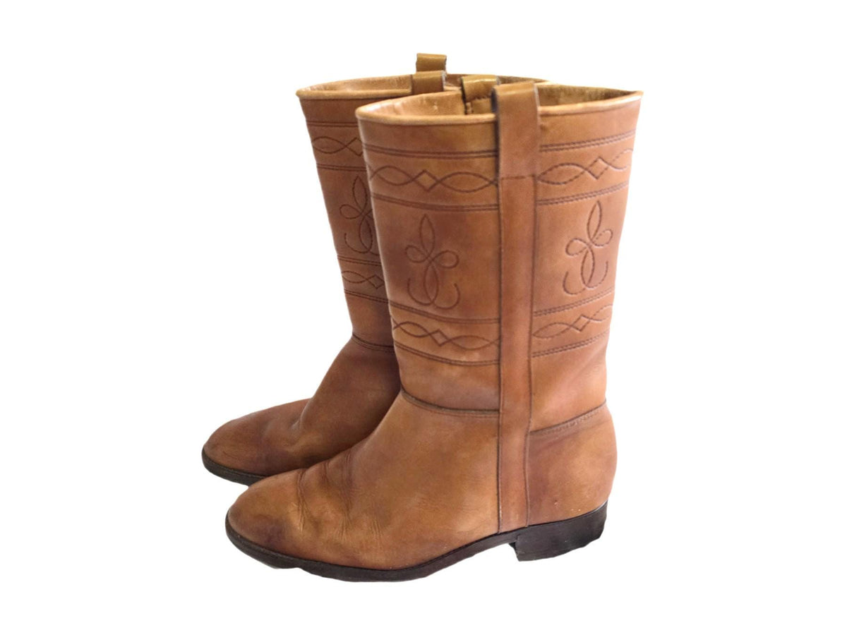 Italian Leather Biker Boots 42, Mid Calf Boots 8, Tooled Leather Motorcycle Boots | Boho Western Boots | Unisex Riding Boots
